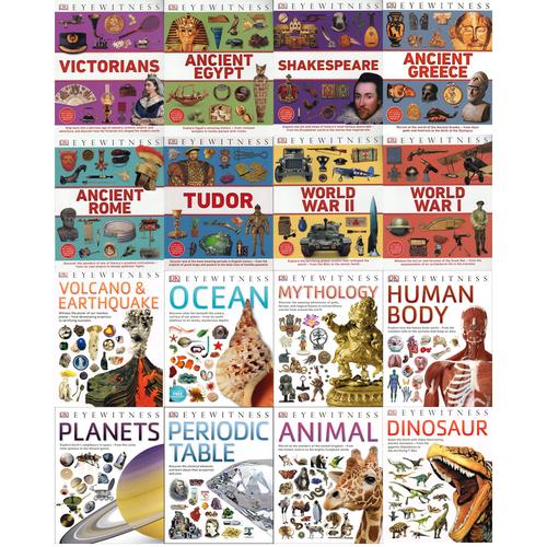 DK Eyewitness Collection 16 Books Set Animal, Planets, Periodic Table, Dinosaurs
