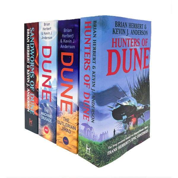 Dune Sequels and Legends of Dune 4 Books Set (Hunters of Dune, Sandworms of Dune, The Machine Crusade, The Butlerian Jihad)