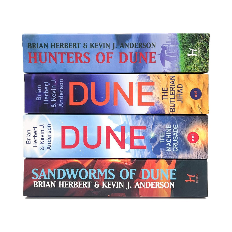 Dune Sequels and Legends of Dune 4 Books Set (Hunters of Dune, Sandworms of Dune, The Machine Crusade, The Butlerian Jihad)