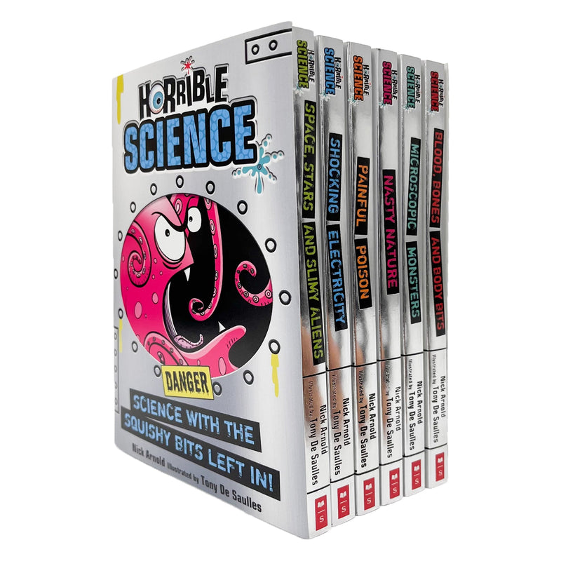 Horrible Science Collection 6 Books Set by Nick Arnold (Blood Bones and Body Bits, Microscopic Monsters, Nasty Nature, Painful Poison, Shocking Electricity, Space Stars and Slimy Aliens)