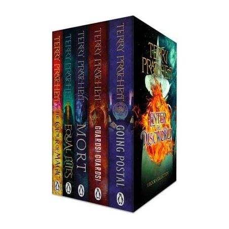 Terry Pratchett Discworld Novels Series 5 Books Collection Box Set (The Colour Of Magic, Equal Rites, Mort, Guards! Guards! & Going Postal)