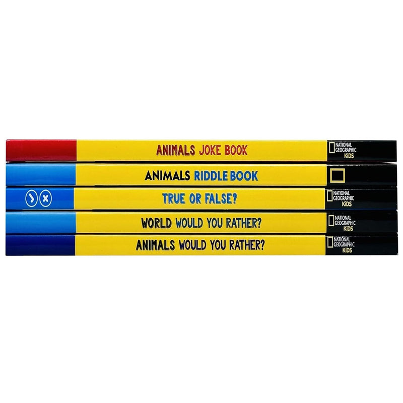 National Geographic Kids A Fun-Filled Family Game Animals 5 Books Collection Set (True or False?, Animals Riddle Book, Animals Joke Book, World Would You Rather? and Animals Would You Rather?)