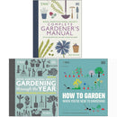 RHS Complete Gardener's Manual, RHS Gardening Through the Year & RHS How To Garden When You're New To Gardening 3 Books Collection Set