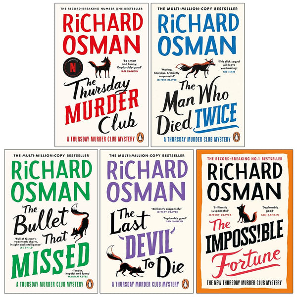 Thursday Murder Club Mysteries Series 1-5 Books Collection Set By Richard Osman (The Thursday Murder Club, The Man Who Died Twice, The Bullet That Missed, Last Devil To Die and The Impossible Fortune)
