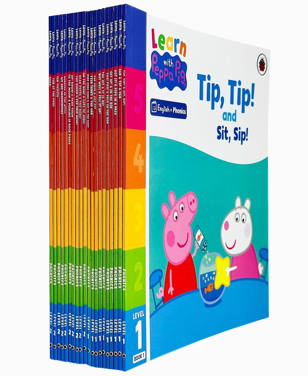 Learn with Peppa Phonics Level 1 & 2 Collection 20 Books Set By Peppa Pig (Tip Tip and Sit Sip, Sad and Tip a Pan, Got It! and Pips in a Pack, Ten Tickets, Fun at the Pool & More)
