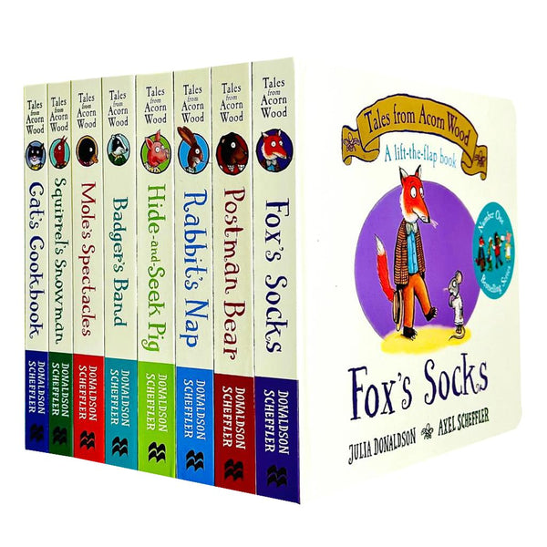 Julia Donaldson Tales From Acorn Wood Series Collection 8 Books Set (Fox's Socks, Hide-and-seek Pig, Postman Bear,Rabbit's Nap,Cat's Cookbook, Squirrel's Snowman, Mole's Spectacles and Badger's Band)