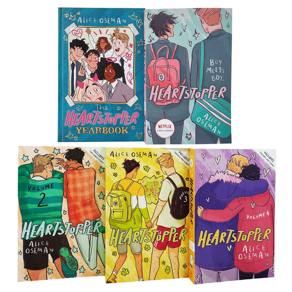 Heartstopper Series Volume 1-4 &amp; Heartstopper Yearbook (Hardback) 5 Books Collection Set By Alice Oseman