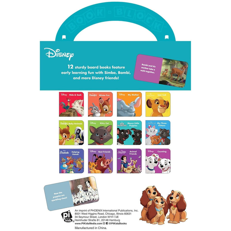 Disney Lion King, Bambi, 101 Dalmatians, and More! - Baby Animals My First Library Board Book Block 12-Book Set - First Words, Alphabet, Numbers, and More! Baby Books - PI Kids