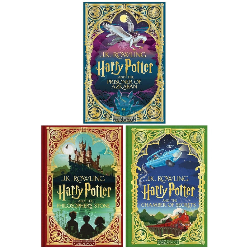 Harry Potter MinaLima Edition 3 Books Collection Set (Harry Potter and the Philosopher’s Stone, Harry Potter and the Chamber of Secrets &amp; Harry Potter and the Prisoner of Azkaban)