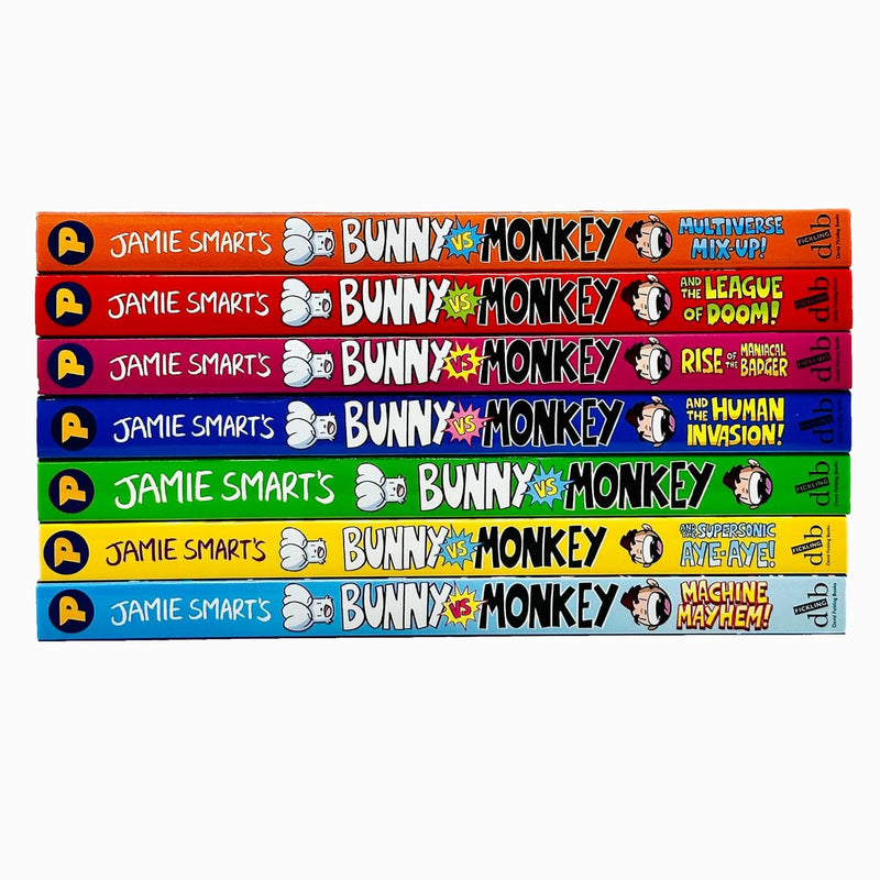 Bunny vs Monkey 7 Books Collection Set By Jamie Smart (Bunny vs Monkey, Supersonic Aye-aye, The Human Invasion, Rise of the Maniacal Badger, the League of Doom!, Multiverse Mix-up & Machine Mayhem)