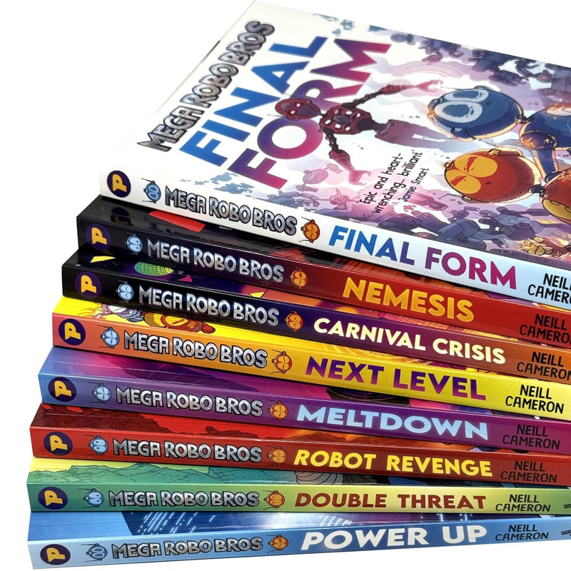 Mega Robo Bros Series Volume 1-8 Books Collection Set By Neil Cameron(Meltdown, Power Up, Double Threat, Carnival Crisis, Next Level, Robot Revenge, Nemesis & Final Form)