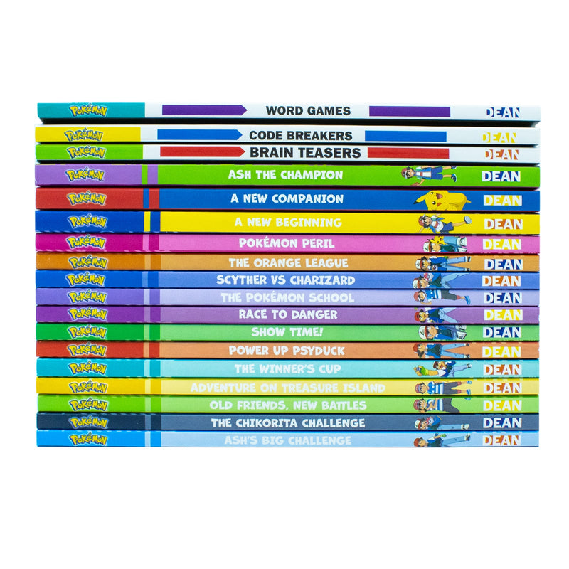 Pokemon Mega Collection 18 Books Box Set (Word Games, Code Breakers, Brain Teasers, Ash The Champion, A New Companion, A New Beginning, Pokemon Peril, The Orange League, Show Time! & 9 more...)