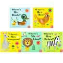 Felt Flaps and the Mirror 5 Books By Ingela P Arrhenius (Where's Mr Duck, Where's Mr Lion, Where's Mrs Kangaroo, Where's Mrs Hen, Where's Mrs Zebra)