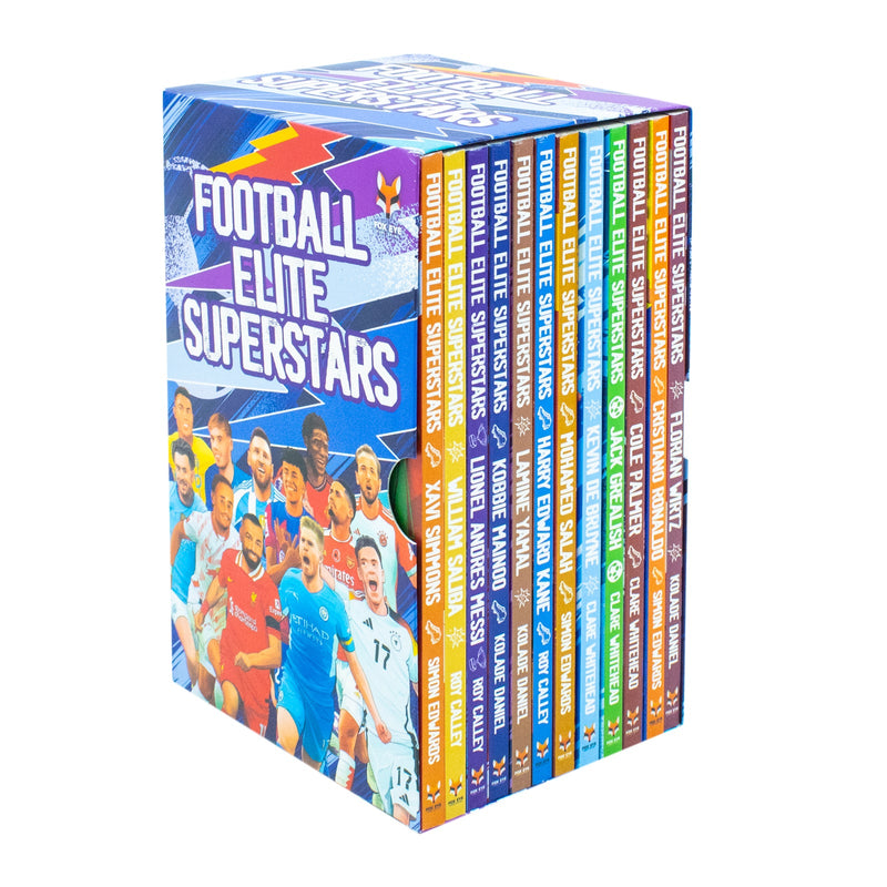 Football Elite Superstars 12 Books Box Set (Ronaldo, Messi, Salah, Harry Kane, Lamine Yamal, Kevin De Bryune, Kobbie Mainoo, Jack Grealish, Simmons, Wirtz, Palmer, Saliba)