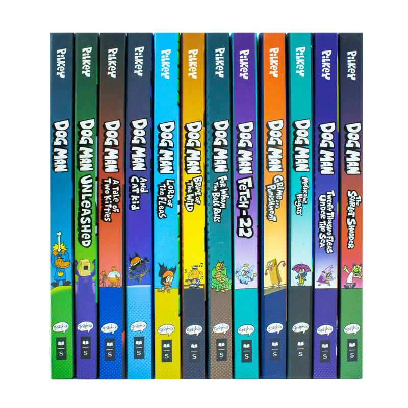 Dog Man Series 1-12 Books Collection Set By Dav Pilkey (Dog Man, Unleashed, Tale Of Two Kitties, Dog Man and Cat Kid, Lord of The Fleas, Brawl of The Wild, For Whom The Ball Rolls, Fetch-22 &amp; More)