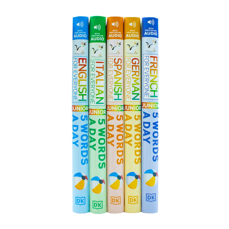 5 Words a Day series 5 Books Collection Set By DK (French for Everyone Junior, Italian for Everyone Junior, German for Everyone Junior, Spanish and English for Everyone Junior 5 Words a Day)