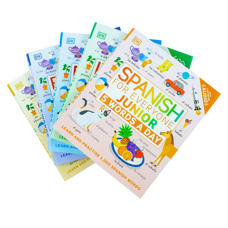 5 Words a Day series 5 Books Collection Set By DK (French for Everyone Junior, Italian for Everyone Junior, German for Everyone Junior, Spanish and English for Everyone Junior 5 Words a Day)