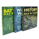 Map by Map Series 3 Books Collection Set (Battles, History of the World & World War II) DK
