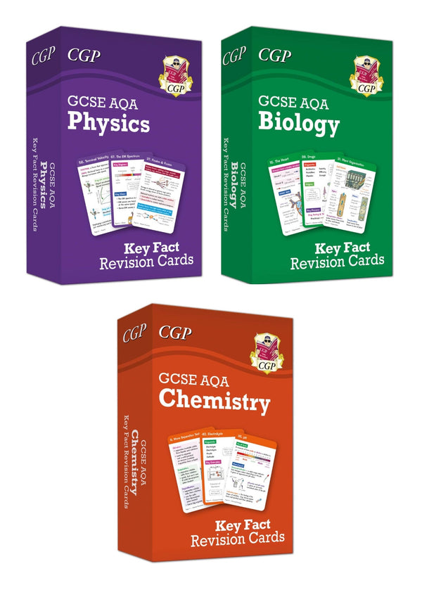 GCSE Biology AQA Key Fact Revision Cards Set of 3 (Biology, Chemistry, Physics)