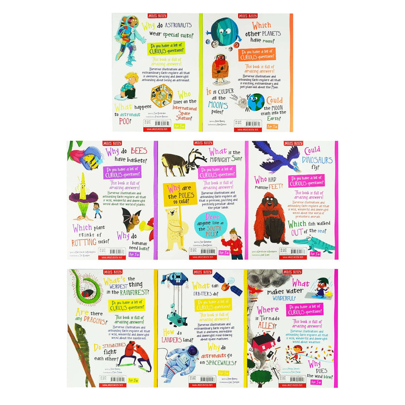 A Curious Library of Questions & Answers About 8 Books Collection Set (Prehistoric Animals, Astronauts, The Moon, Plants, Polar Lands, Rainforests, Space Machines &amp; Weather)