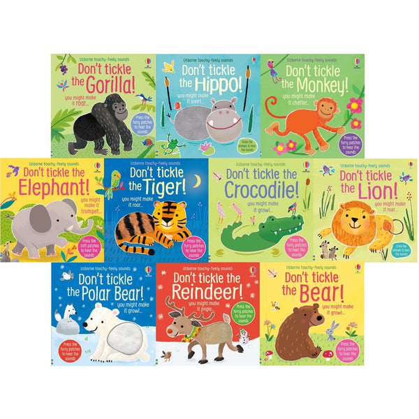 Usborne Don't Tickle Wildlife Animal Collection 10 Books Set (Touchy-Feely Sound Books) Lion, Tiger, Monkey, Gorilla, Bear, Crocodile, Reindeer