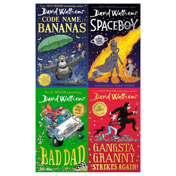 David Walliams 4 Books Collection Set - Gangsta Granny Strikes Again, Bad Dad, SPACEBOY, Code Name Bananas