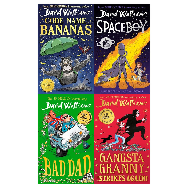 David Walliams 4 Books Collection Set - Gangsta Granny Strikes Again, Bad Dad, SPACEBOY, Code Name Bananas