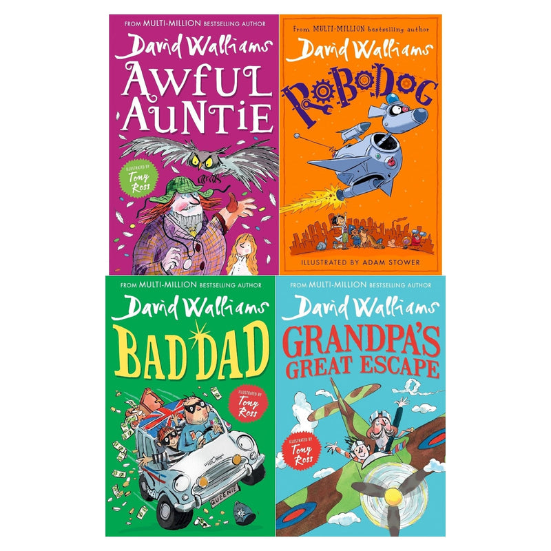 David Walliams 4 Books Collection Set (Awful Auntie, Grandpa’s Great Escape, Bad Dad, Robodog)