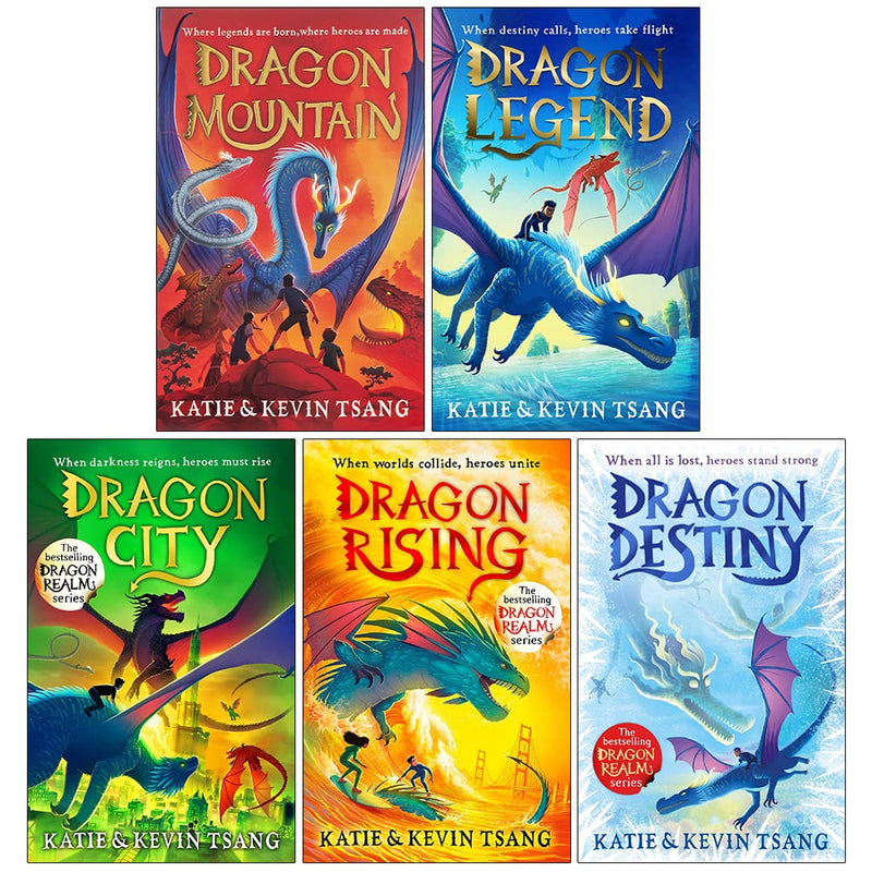 Dragon Realm Series 5 Books Collection Set By Katie Tsang &amp; Kevin Tsang (Dragon Mountain, Dragon Legend, Dragon City, Dragon Rising, Dragon Destiny)