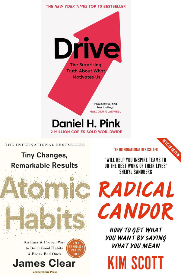 Drive The Surprising Truth, Radical Candor, Atomic Habits 3 Books Collection Set