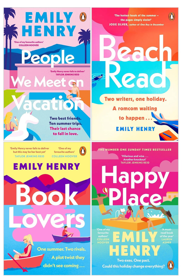 Emily Henry Collection 4 Books Set (Book Lovers, Beach Read, People We Meet on Vacation and Happy Place)