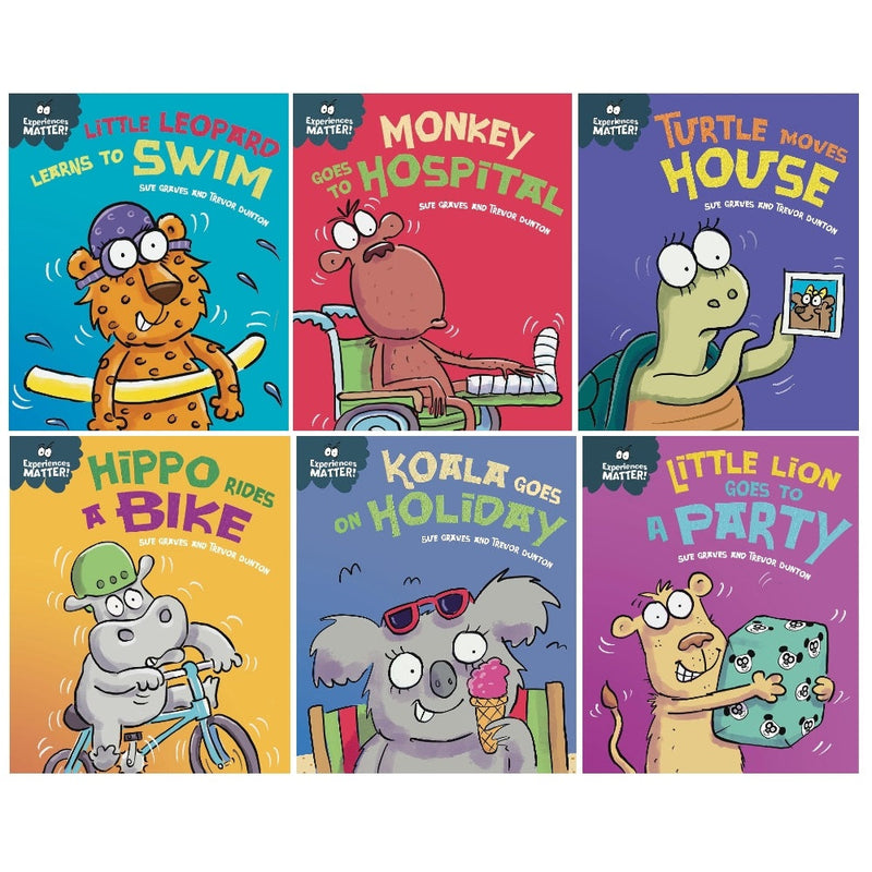 (Age 3-5) Sue Graves Experiences Matter Series 2 Collection 6 Books Set (Little Lion, Monkey, Koala, Turtle, Little Leopard, Hippo)