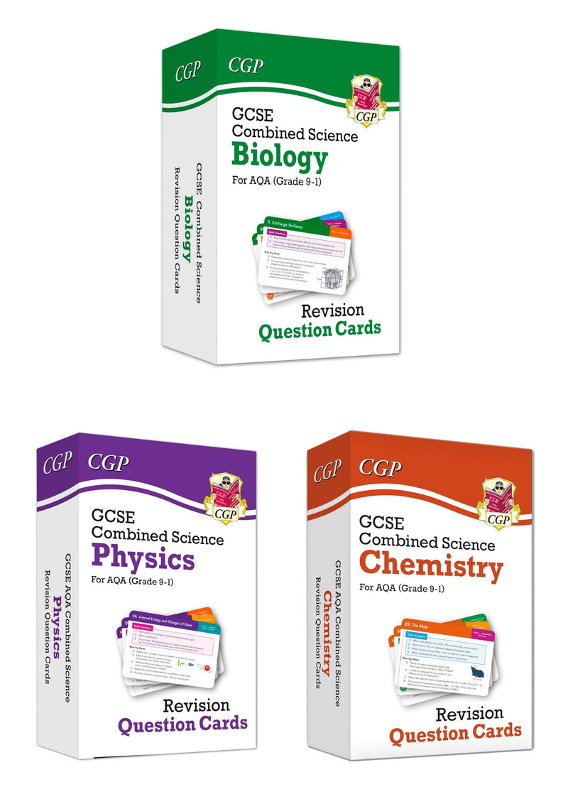 GCSE AQA Combined Science Revision Question Cards 3 Pack Set (Chemistry, Physics, Biology)