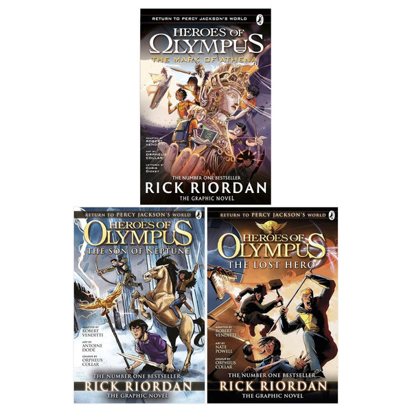 Heroes of Olympus Graphic Novels 3 Books Collection Set by Rick Riordan (The Lost Hero, The Son Of Neptune, The Mark of Athena)