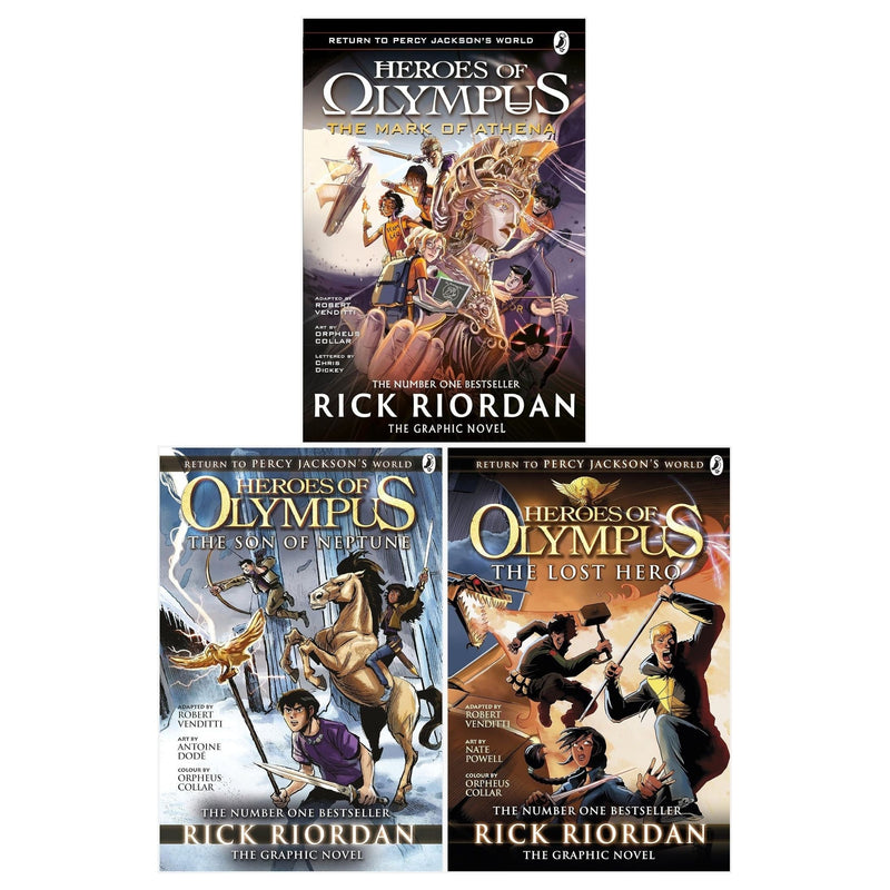 Heroes of Olympus Graphic Novels 3 Books Collection Set by Rick Riordan (The Lost Hero, The Son Of Neptune, The Mark of Athena)