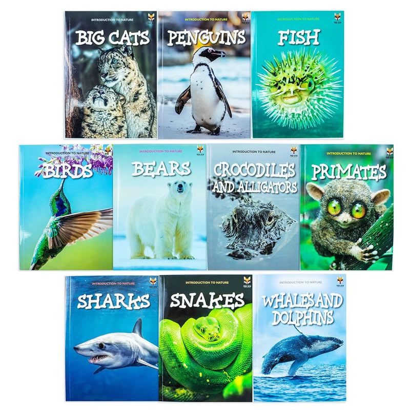 Introduction to Nature for Beginners 10 Book Collection Set: (Bears, Big Cats, Birds, Crocodile and Alligators, Fish, Penguins, Primates, Sharks, Snakes, Whales and Dolphins)