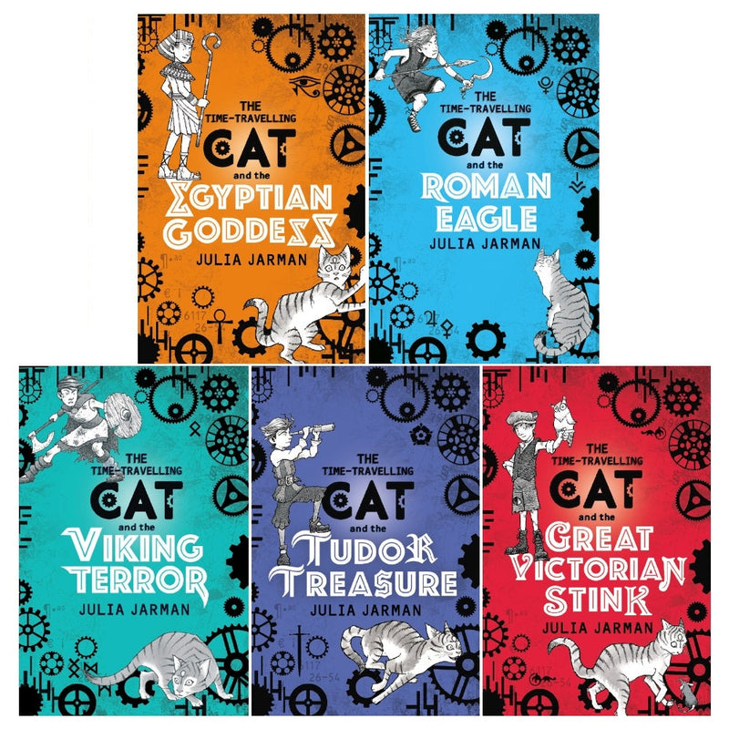 The Time-Travelling Cat Series 5 Books Set by Julia Jarman (Egyptian Goddess, Tudor Treasure, Roman Eagle, Viking Terror, Great Victorian Stink)