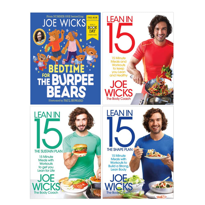Joe Wicks 4 Books Collection Set (Sustain Plan, Shape Plan, The Shift Plan & World Book Day Bedtime For The Burpee Bears)