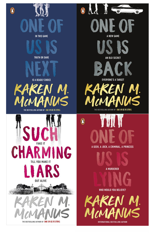 Karen M McManus Collection 4 Books Set (One of Us is Lying, One of Us is Next, One of Us is Back, Such Charming Liars)