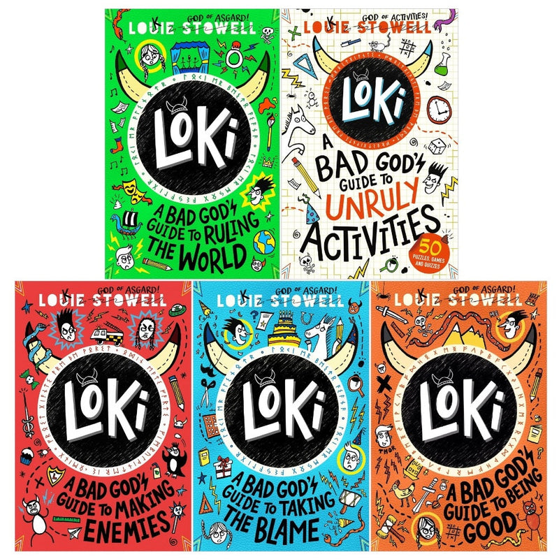 Loki A Bad God's Guide Series Collection 5 Book Set (A Bad God's Guide To Taking The Blame, To Being Good, To Ruling the World, To Making Enemies, To Unruly Activities) By Louie Stowell