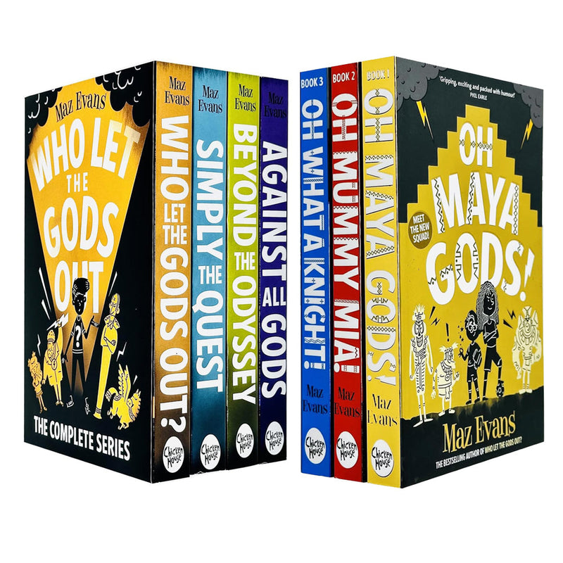 Who Let the Gods Out & Gods Squad Series 7 Books Collection Set by Maz Evans (Who Let the Gods Out, Simply the Quest, Beyond the Odyssey, Against All Gods, Oh Maya Gods!, Oh Mummy Mia! & Oh What A Knight!)
