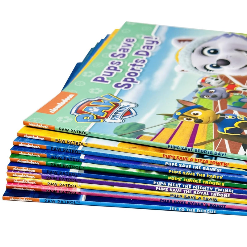 Nickelodeon Paw Patrol 10 Books Collection Set (Pups Meet The Mighty Twins, Save A Train, Save The Games, Save Sports Day,Save Ryders Robot, The Royal Throne,A Pizza Tower!, Jungle Trouble & More)