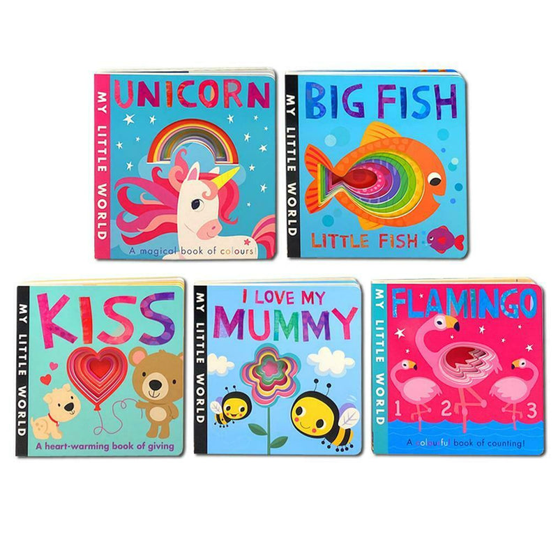 My Little World Peek Through Collection 5 Books Box Set Big Fish Little Fish, Flamingo, I Love My Mummy, Kiss, Unicorn (Series 1)