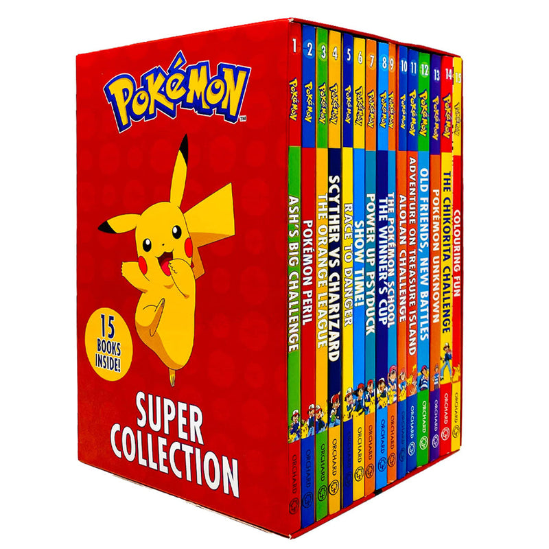 The Official Pokemon Super Collection 15 Books Set - Ash Big Challenge, Pokemon Peril, Orange League, Scyther vs Charizard, Race to Danger & More