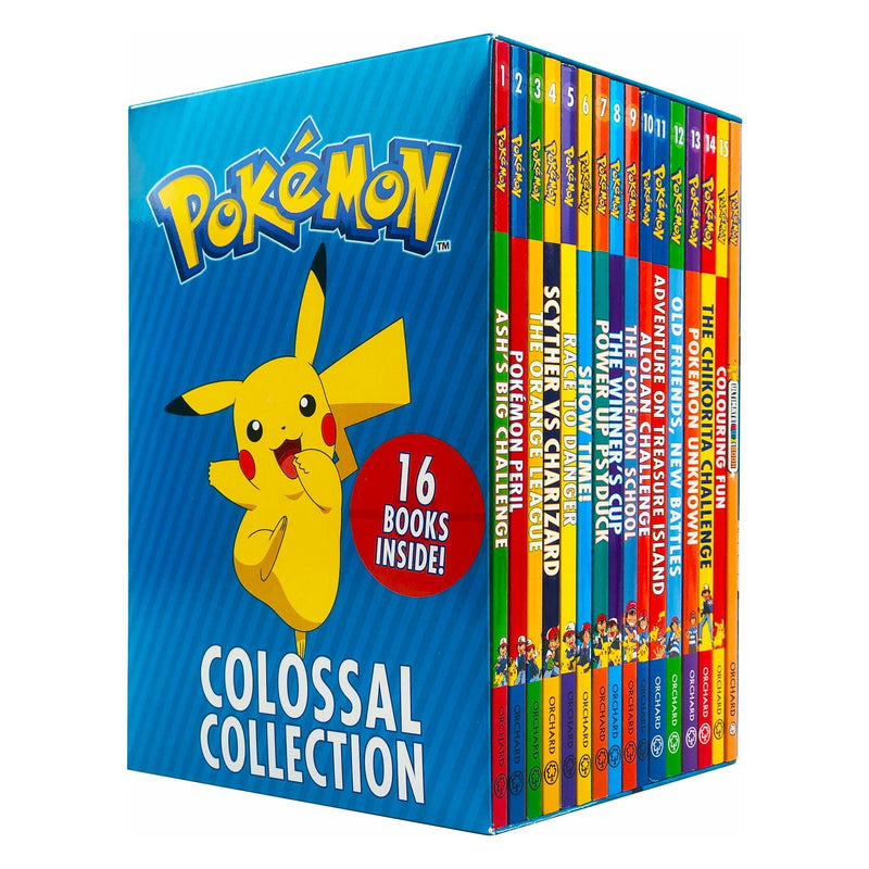 Pokemon Colossal Collection 16 Books Box Set (Ash's Big Challenge, Pokemon Peril, The Orange League, Scyther vs Charizard, Race to Danger, Show Time, Power Up Psyduck, Winners Cup, Pokemon School & More)