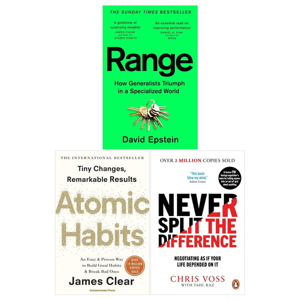 Range, Never Split the Difference and Atomic Habits 3 Books Set
