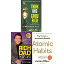 Think and Grow Rich, Rich Dad Poor Dad and Atomic Habits 3 Books Collection Set