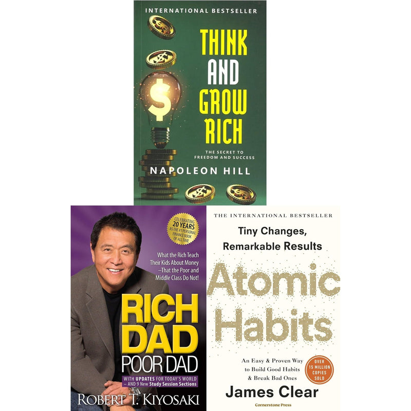 Think and Grow Rich, Rich Dad Poor Dad and Atomic Habits 3 Books Collection Set