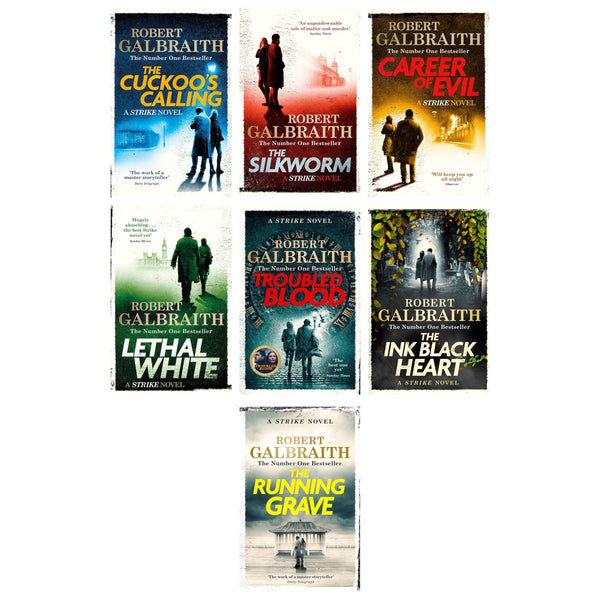Cormoran Strike Series Collection 7 Books Set Robert Galbraith (The Cuckoo's Calling, The Silkworm, Career of Evil, Lethal White, Troubled Blood, The Ink Black Heart, The Running Grave)