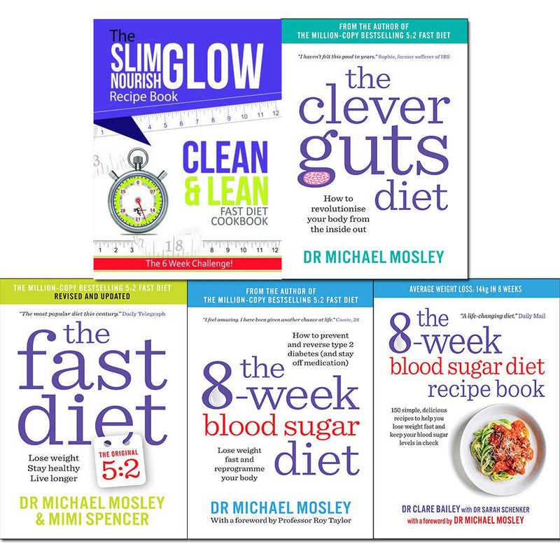 Fast Diet, Clever Guts Diet, The 6 Week Challenge Clean &amp; Lean Fast Diet, 8-Week Blood Sugar Diet and Recipe Book 5 Books Collection Set